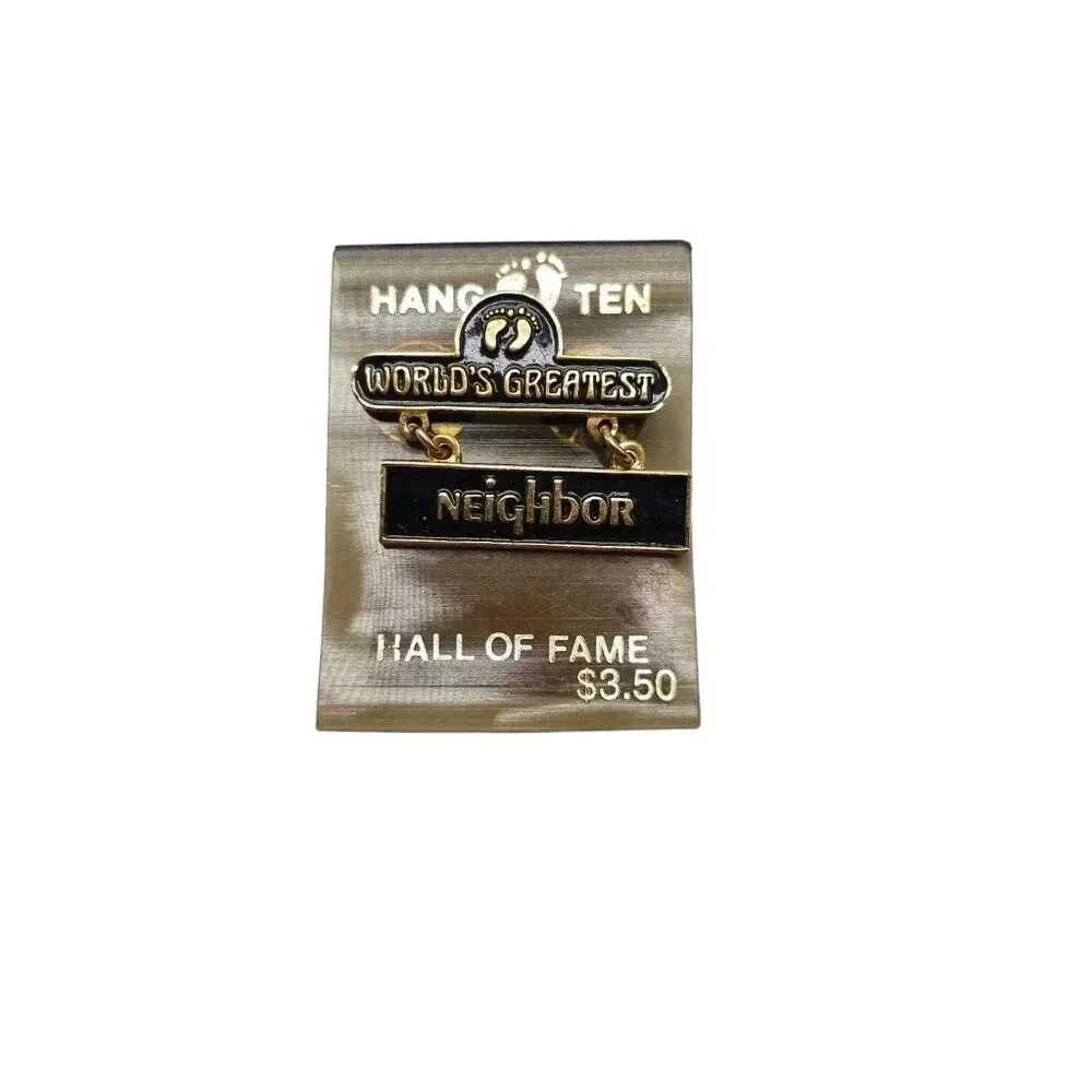 Hang Ten World's Greatest Neighbor Hall of Fame Footprints Lapel Brooch Pin VTG
